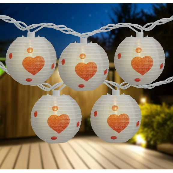 Northlight Hearts Paper Lantern Indoor Outdoor Patio Light Set -  8.5' White Wire - 10ct