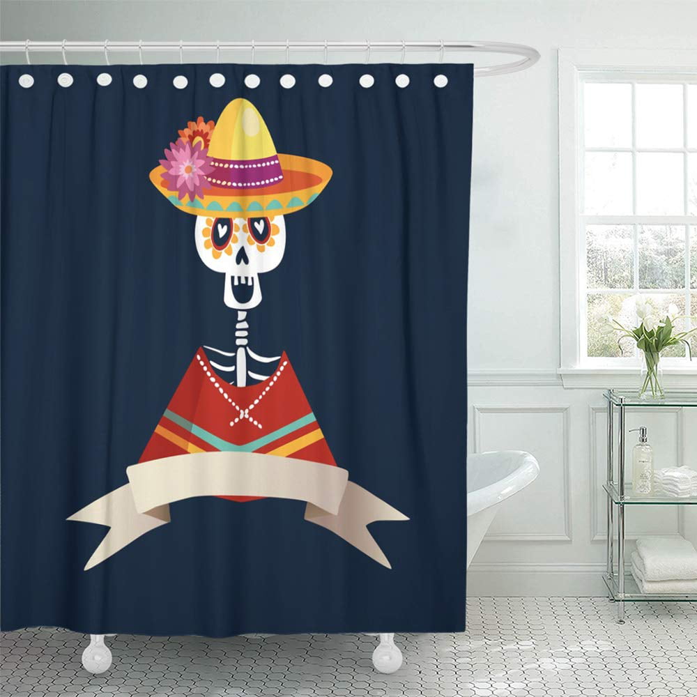 Skeleton Skull Tree Couple Love Valentine's Day Fabric Shower Curtain Bath Mat 