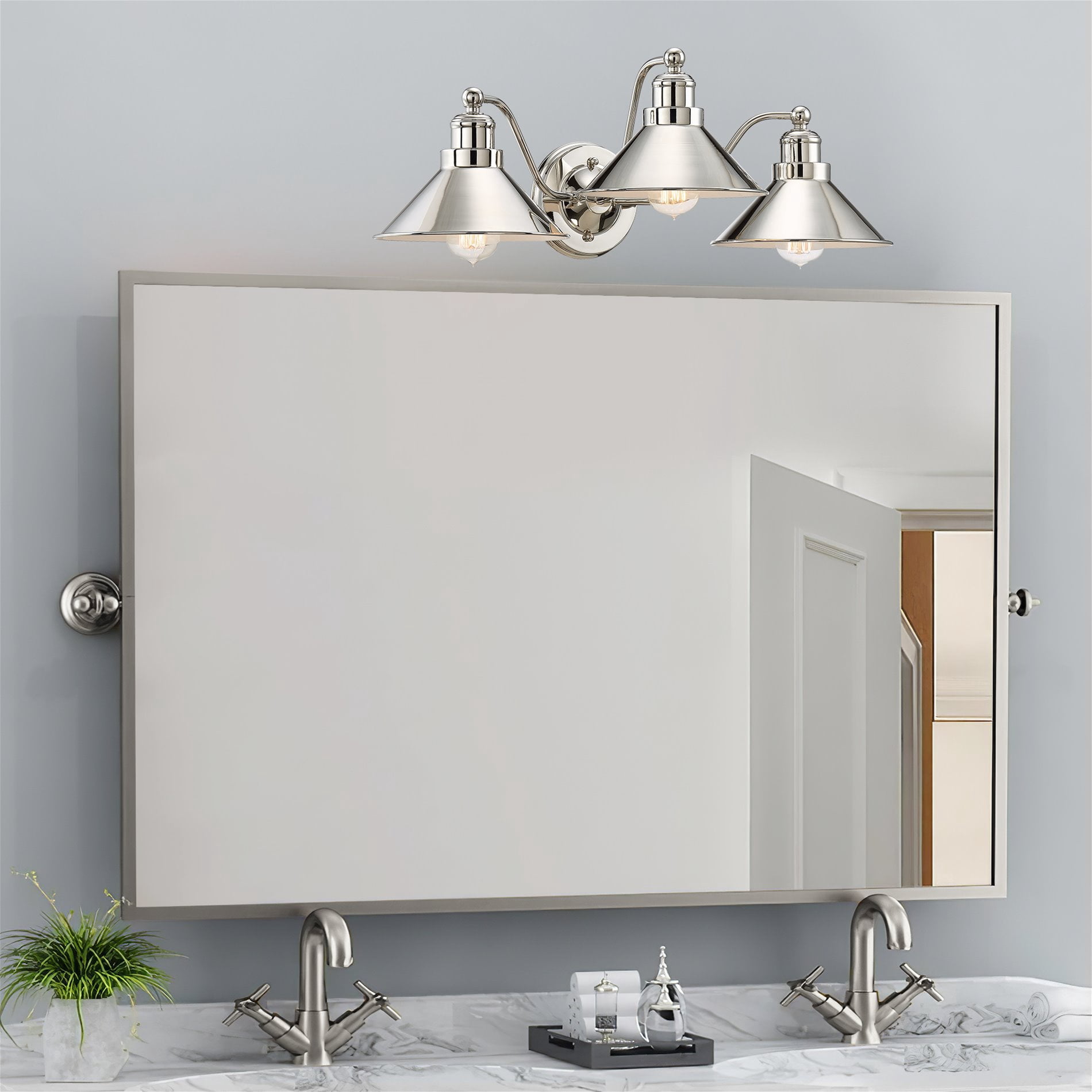 Kira Home Welton 26" 3-Light Modern Farmhouse Bathroom Light, Vintage Vanity Barn Light, Polished Nickel Finish