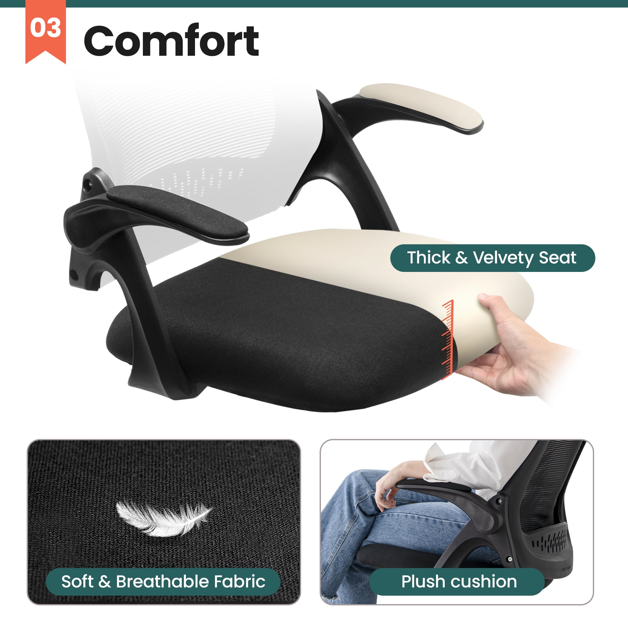 NEO CHAIR Office Chair, Flip-up Padded Armrests Desk Chair, Ergonomic Back Support, Black