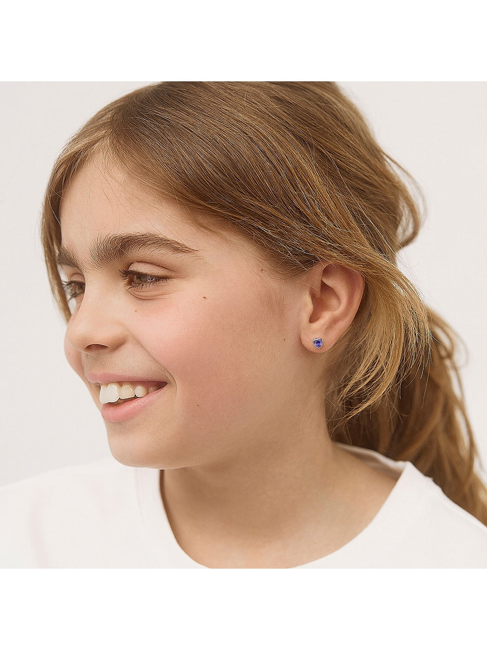 925 Sterling Silver Girls Simulated Amethyst Birthstone Heart Screw