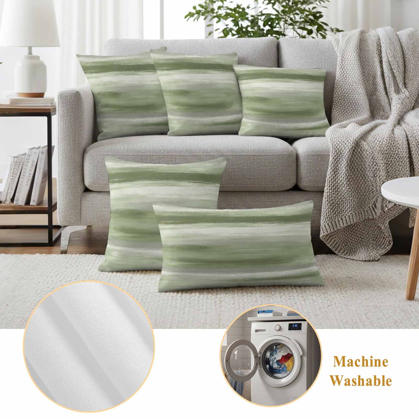 Sage Green Grey Outdoor Waterproof Pillow Covers, Abstract Art Oil Painting Green Ombre Decorative Square Throw Pillowcase Sofa Cushion Sham for Patio/Couch/Chair, 24"x24" 2 Pack