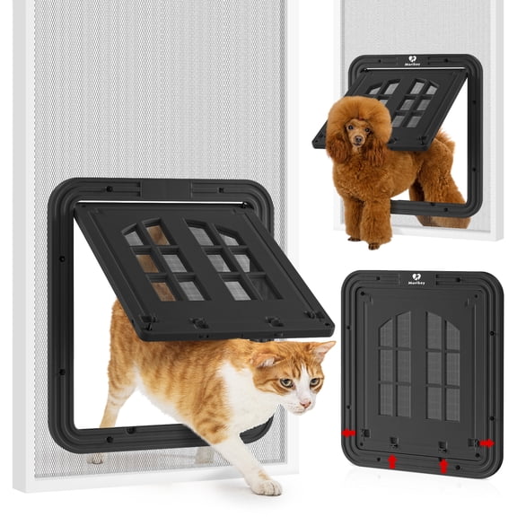 Cat Screen Door,Inside Opening 9.8×8.3Inch Cat Door for Screen Door, Pet Screen Door with Lockable Magnetic Flap for Pet Door,with 4 Entry Ways, Medium
