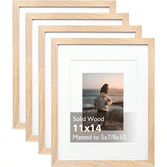 11x14 Picture Frame Natural Solid Wood Frames 14x11 With Acrylic Plexiglass For Pictures 5x7 8x10 With Mat Or 11x14 Without Mat Tabletop And Wall Display Photo Frame Set Of 4