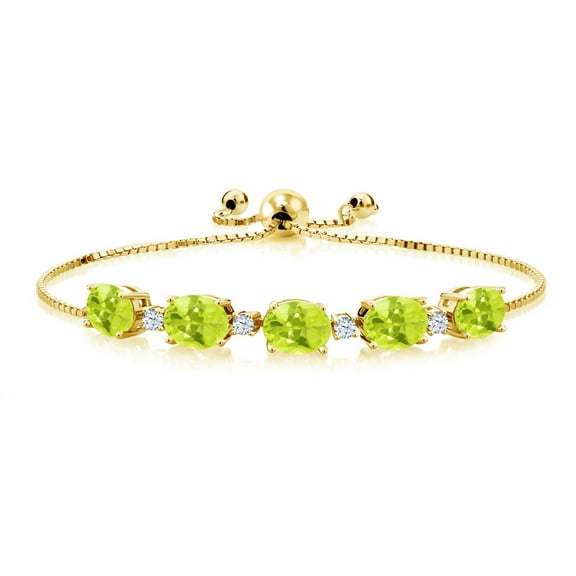 Gem Stone King 5.70 Ct Yellow Lemon Quartz White Created Sapphire 18K Yellow Gold Plated Silver Bracelet for Women