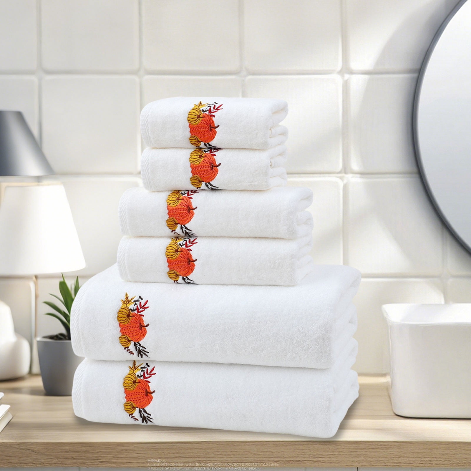 Xuniizn Bath Towels, Bath Towel Set for Halloween Decor, Cottons 2 Bath Towels + 2 Towels + 2 Square Towels, Hand Towels for Bathroom, Soft Face Towels for Holiday, Halloween Decoratives, White
