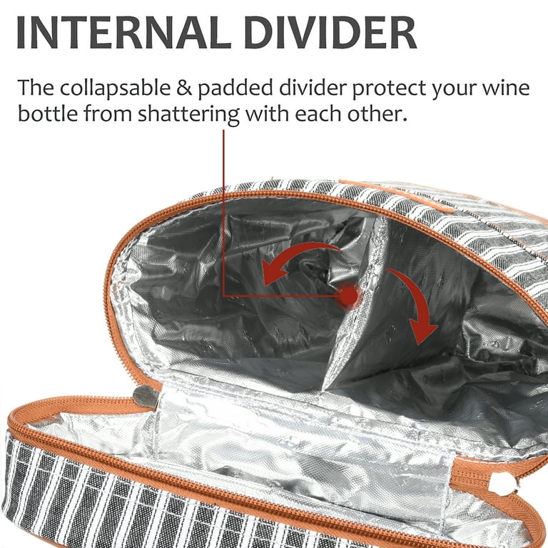 Tirrinia Insulated Wine Gift carrier Tote - Travel Padded 2 Bottle