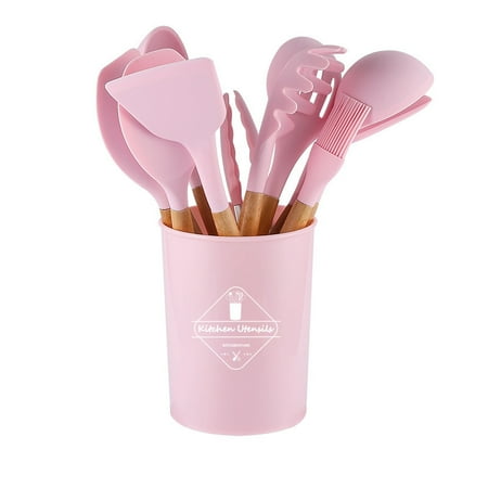 

12pcs Wooden Handle Kitchenware Silicone Spatula Spoon Silicone Kitchenware Cooking Non-stick Pot Storage Bucket Silicone Kitchenware Set
