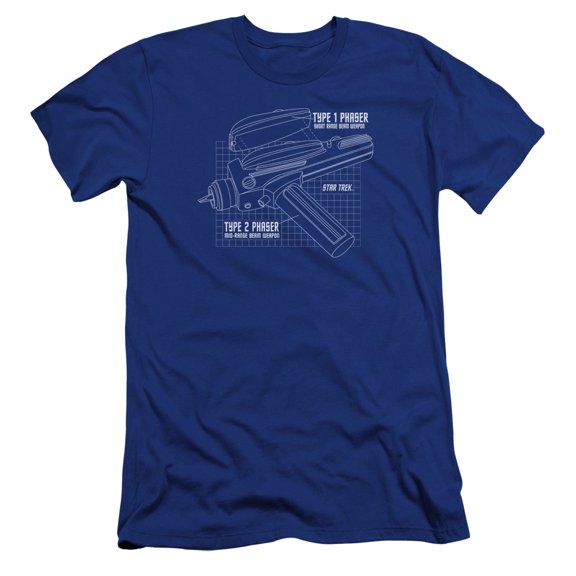 Star Trek Phaser Plans Premium Canvas Adult Slim Fit 30/1 T-Shirt Royal Blue