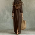 thumbnail image 4 of Shrysg Women's Casual Button Down Flowy V Neck Shirt Maxi Dress with Long Sleeve Coffee, 4 of 9