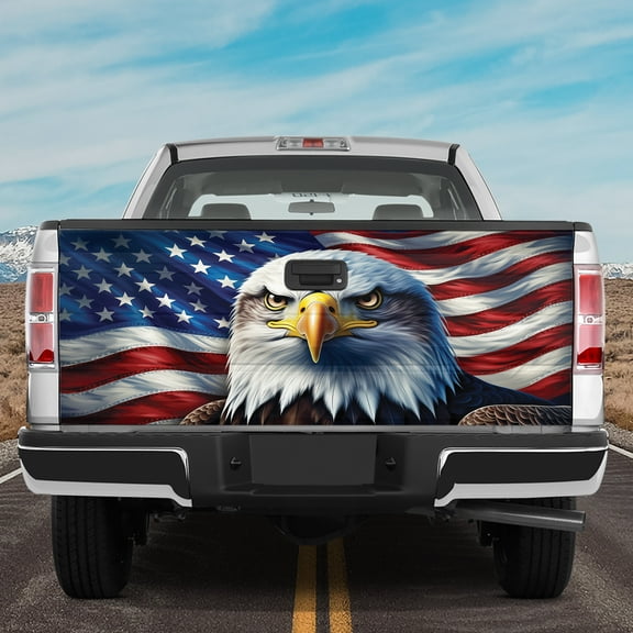 Lotusprinthandmade Bald Eagle Flag Tailgate Wrap 2 Sizes (24"x58"), Patriotic Eagle Truck Vinyl Decal for Outdoor Adventure Lovers
