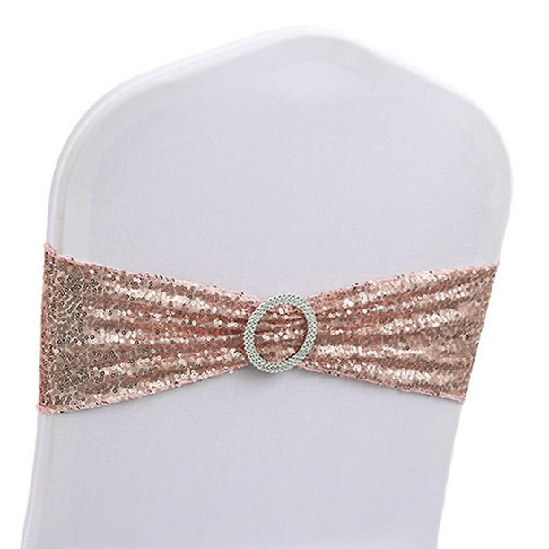 10 Uds. Fajas para sillas, bandas de LICRA elásticas con lentejuelas, decoración de lazos decorativos para decoración de fundas para sillas de casa, fiesta de boda