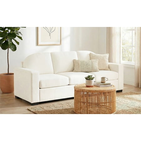 Modern 3-seater Sofa 84.7 Sofa Couch Upholstered Sofa with Curved Backrest for Living Room or Small Space Beige