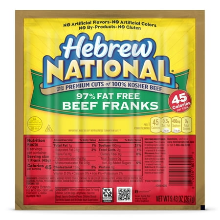Hebrew National 97% Fat Free Beef Franks, 9.43 oz, 6 Count