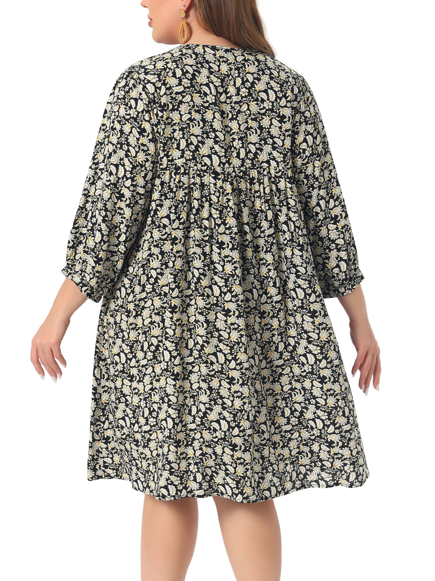 DARING DIVA Women's Plus Size Drawstring V Neck Babydoll Midi Flowy Dress 4X Black