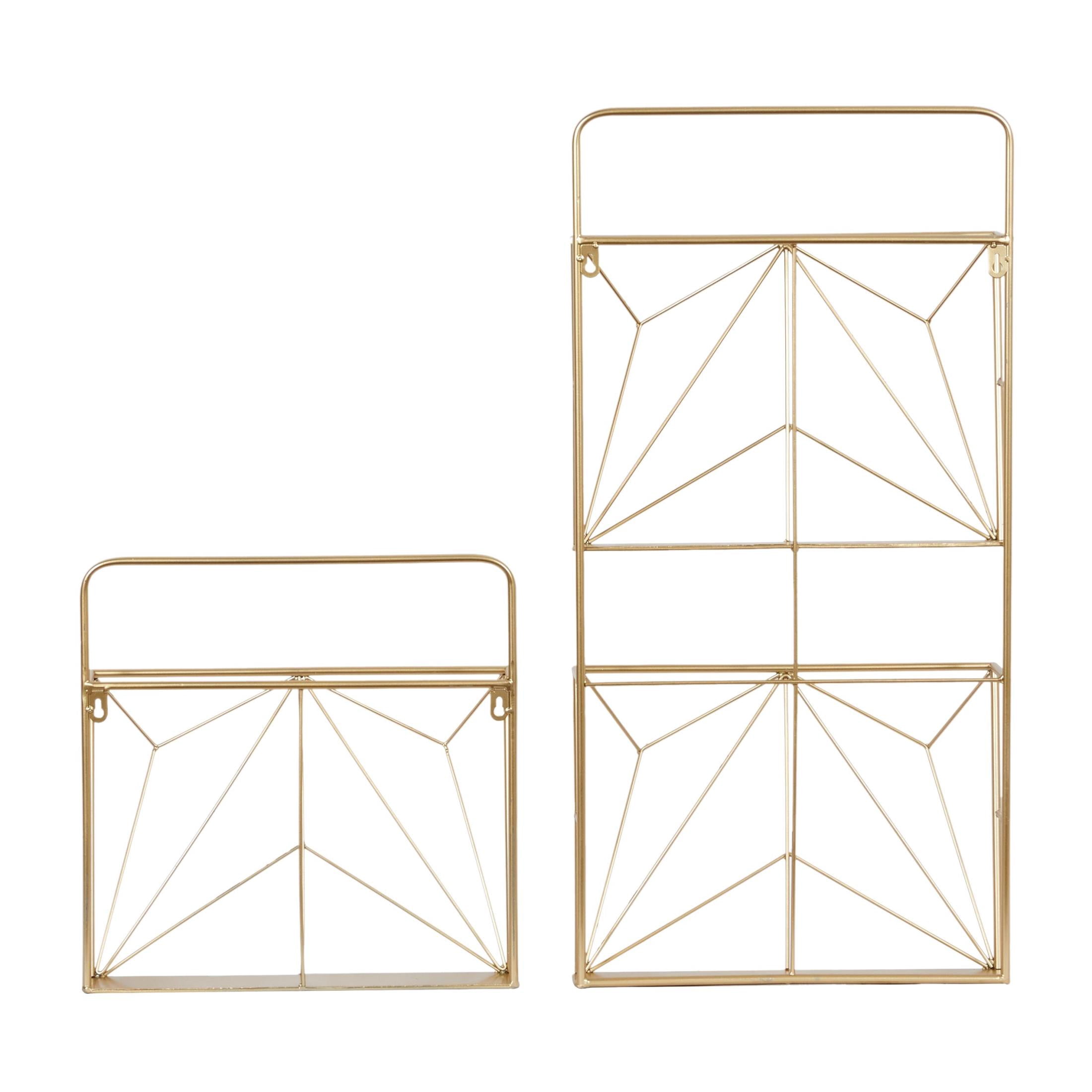 DecMode 15", 30"H 3-Tier Gold Geometric Wall Shelf (2 Count)