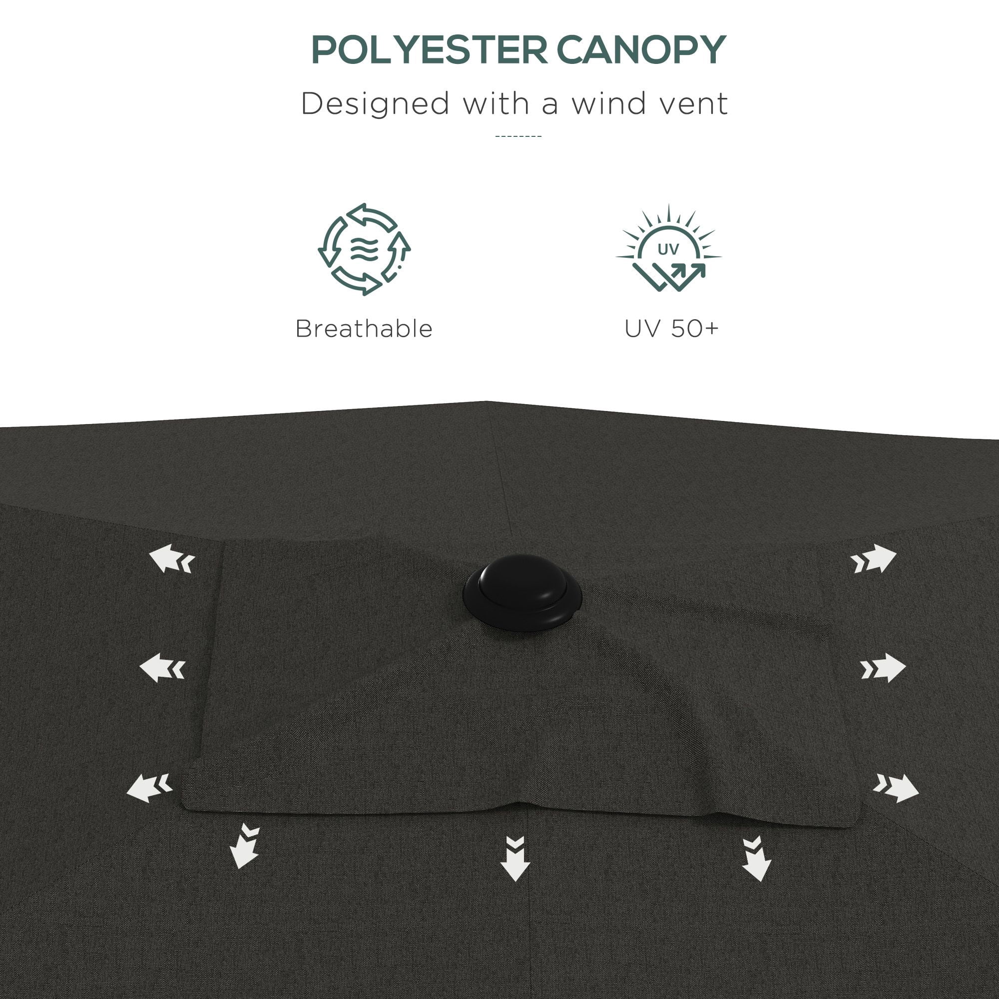 Outsunny 6.5' x 10' Rectangular Outdoor Patio Umbrella, Dark Gray Polyester Canopy with Aluminum Frame, Crank & Push-Button Tilt, UV Protection for Garden, Deck and Dining Area