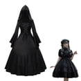 thumbnail image 2 of Robes pour Femmes Rétro Gothique à Manches Longues Robes à Capuche Costumes d'Halloween Robe à Manches Évasées en Dentelle, Noir/2TG, 2 of 6