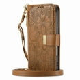 thumbnail image 4 of ELEHOLD Floral Embossed Leather Wallet Case for iPhone 16 Plus with Zipper Cash Slot, Card Holder Shockproof TPU Anti-Scratch Flip Stand Wallet Case Cover With Detachable Strap , Brown, 4 of 12