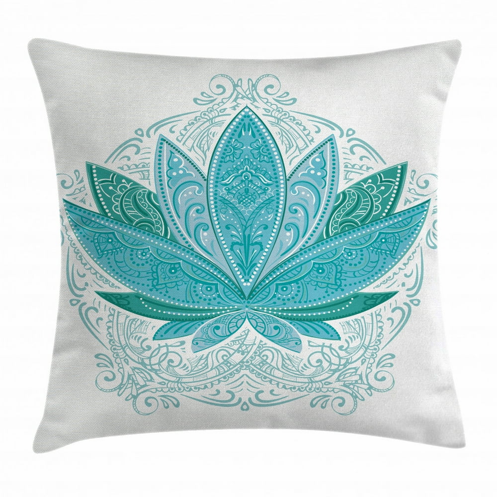 Lotus Throw Pillow Cushion Cover, Lotus Flower with Ornaments Ethnic