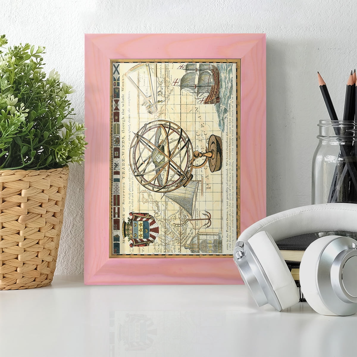 Nautical Map I -Framed Print w/glass-Sunset Pink