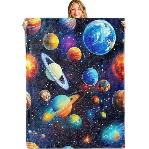 Outer Space Throw Blanket,50×60in,Soft,Lightweight Flannel,Planet Galaxy Star Blankets Gifts for Kids Girls Boys,Astronomy Lovers,for Couch Office Travel,Home Living Room Cosmic Decor