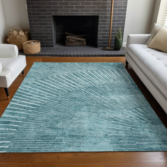 Addison Rugs Chantille Indoor/Outdoor Transitional Organic Teal Washable Rectangle Rug, 8' x 10'