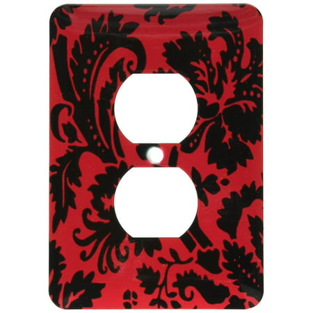 3dRose Red and black damask - large print stylish floral - gothic bold elegant burlesque inspired pattern, 2 Plug Outlet Cover
