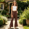 thumbnail image 7 of Cethrio Girls Cotton Linen Outfit Sets, 2 Piece Sleeveless Casual Kids' Summer Clothing Sets Brown Size 5-6 T, 7 of 7
