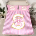thumbnail image 2 of Homewish Initial S Letter Twin Sheet Sets, Girly Pink Stripes Abstract Twin Fitted Sheet, Princess Cartoon Bowknot Flat Sheet, Microfiber Bedroom Decor, 3 Pieces, 2 of 7