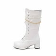 thumbnail image 4 of hopeusnice Knee High Boots for Women Platform Mid Calf Boots Chunky Block Heels Buckle Lace Up Boots Stylish Fall Winter Shoes White 41, 4 of 9