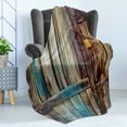 thumbnail image 4 of Rustic Soft Flannel Fleece Throw Blanket, Aged Shed Door Backdrop Color Details Country Living Exterior Pastoral Mansion Image, Cozy Plush for Indoor and Outdoor Use, 50" x 60", Brown, by Ambesonne, 4 of 5
