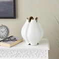 thumbnail image 2 of DecMode 11" Floral Dimensional Shaped White Ceramic Vase with Metallic Gold Rim, 2 of 9