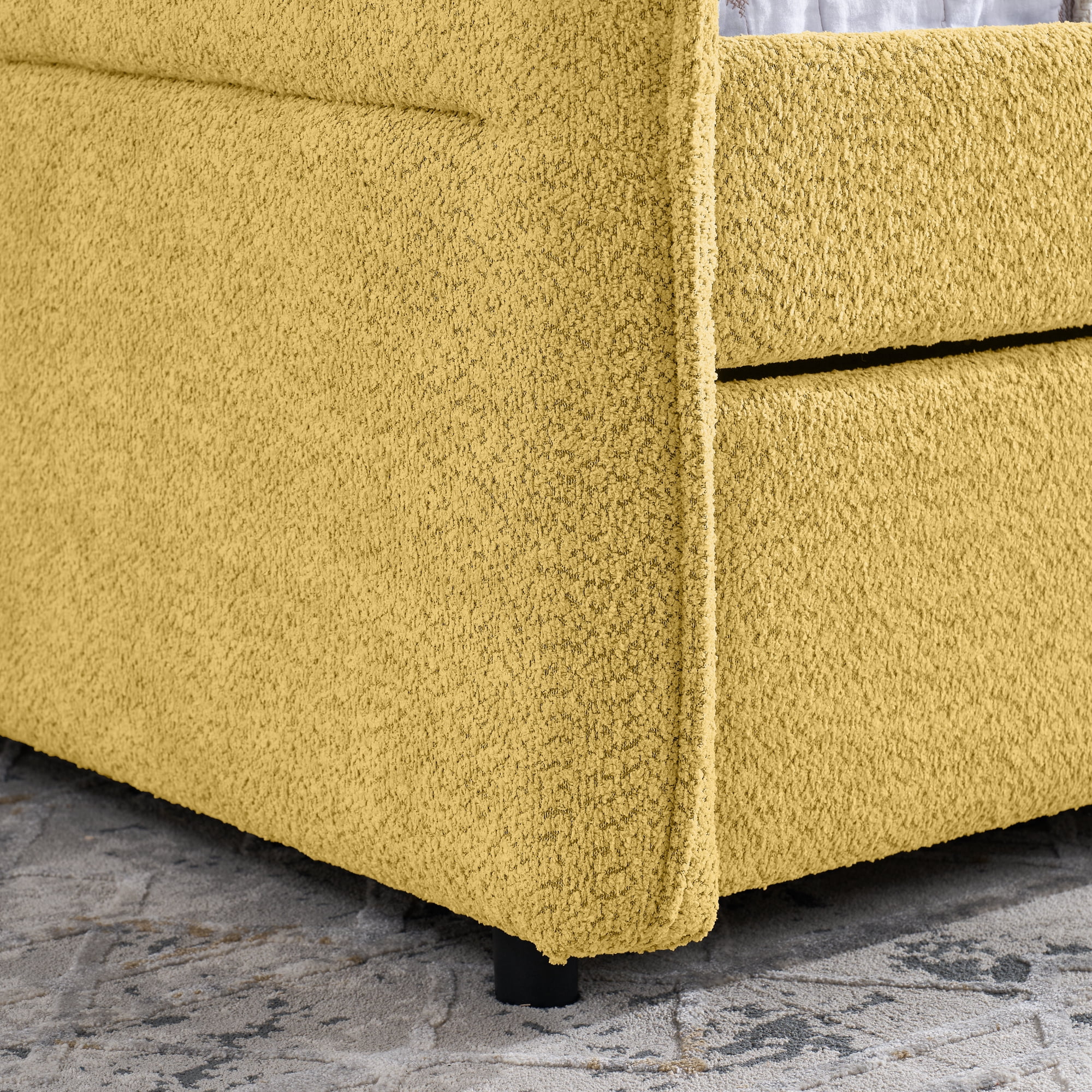 Mintazer Full Upholstered Daybed with Trundle, Boucle Fabric Sofa Bed for Living Room & Bedroom, Yellow