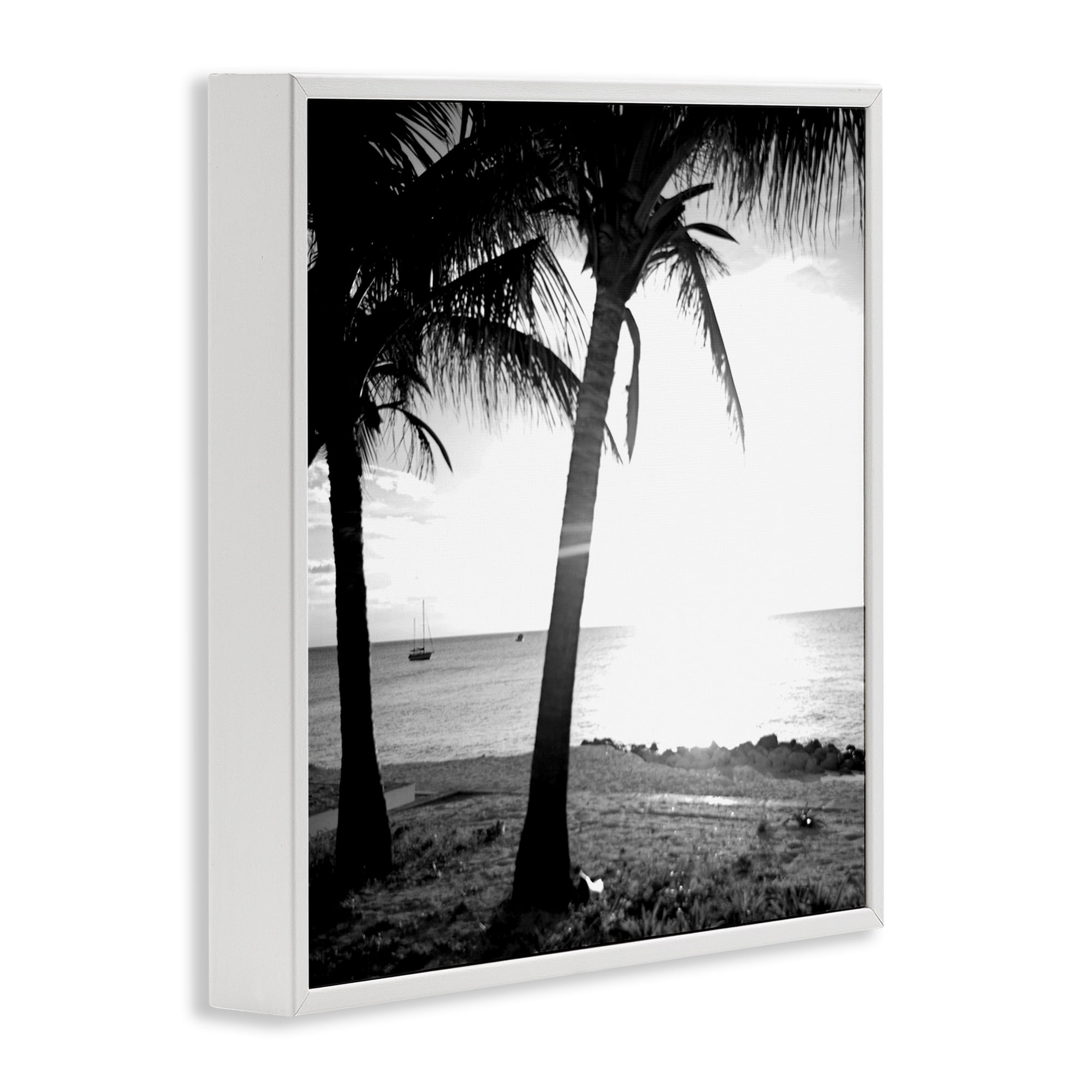 Stupell Industries Palm Tree Silhouettes Coastal Photography White Framed Art Print Wall Art, 24 x 24