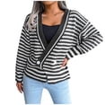 thumbnail image 2 of EGNMCR Cardigans pour Femmes, Chandails pour Femmes Femmes Mode Décontractée Ample Chandail à Rayures à Empiècements Col en V Chandail Tricoté Femmes Chandail, 2 of 5