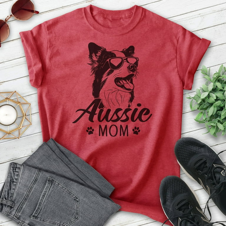 Aussie Mom T Shirt Unisex Women s Shirt Australian Shepherd Aussie Owner Funny Dog Mom Gift Heather Red XX Large