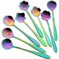 thumbnail image 2 of Juego de 16 cucharas con forma de flor, cuchara de té reutilizable de acero inoxidable 410, cuchara para revolver, cuchara de café (4,9 pulgadas, arcoíris), 2 of 7