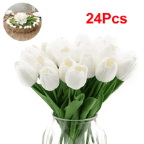 24PCS White Tulips Artificial Flowers Tulips Flowers White Fake Tulips Flowers for Home Table Decoration Wedding Bouquet Party Bridal Bouquet Decor