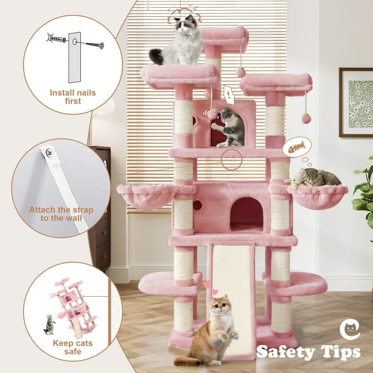Amolife 68 inch Cat Tower Multi-Level / X-Large Cat Tree King with Scratching Posts Kitty Pet Play House, Pink Amolife 68 inch Cat Tower Multi-Level / X-Large Cat Tree King with Scratching Posts Kitty Pet Play House, Pink