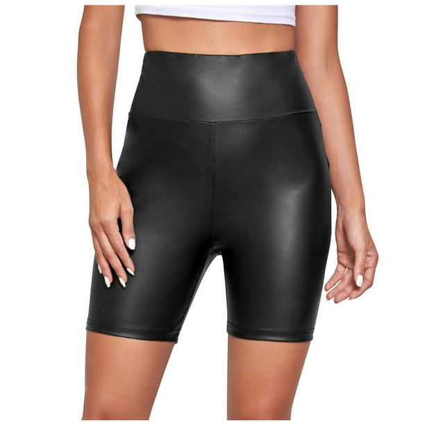 jovati Faux Leather Leggings for Women Fashion Womens Mid Trousers Sexy  Basic High Waist Faux Leather Tight Leggings Short Pants Club Shorts 