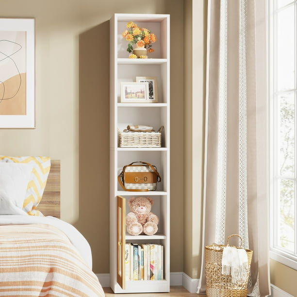 Tribesigns 79 Inches Tall Narrow Bookcase with Door, 6Tier Skinny