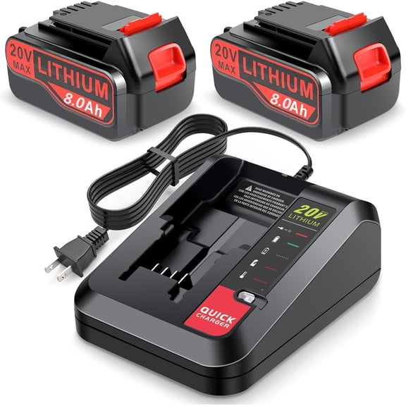 8.0Ah 2Pack 20V LB2X4020 Lithium Battery and Charger Replacement for Black Decker 20V Lithium LB2X4020 LB2X4020-OPE LBXR20