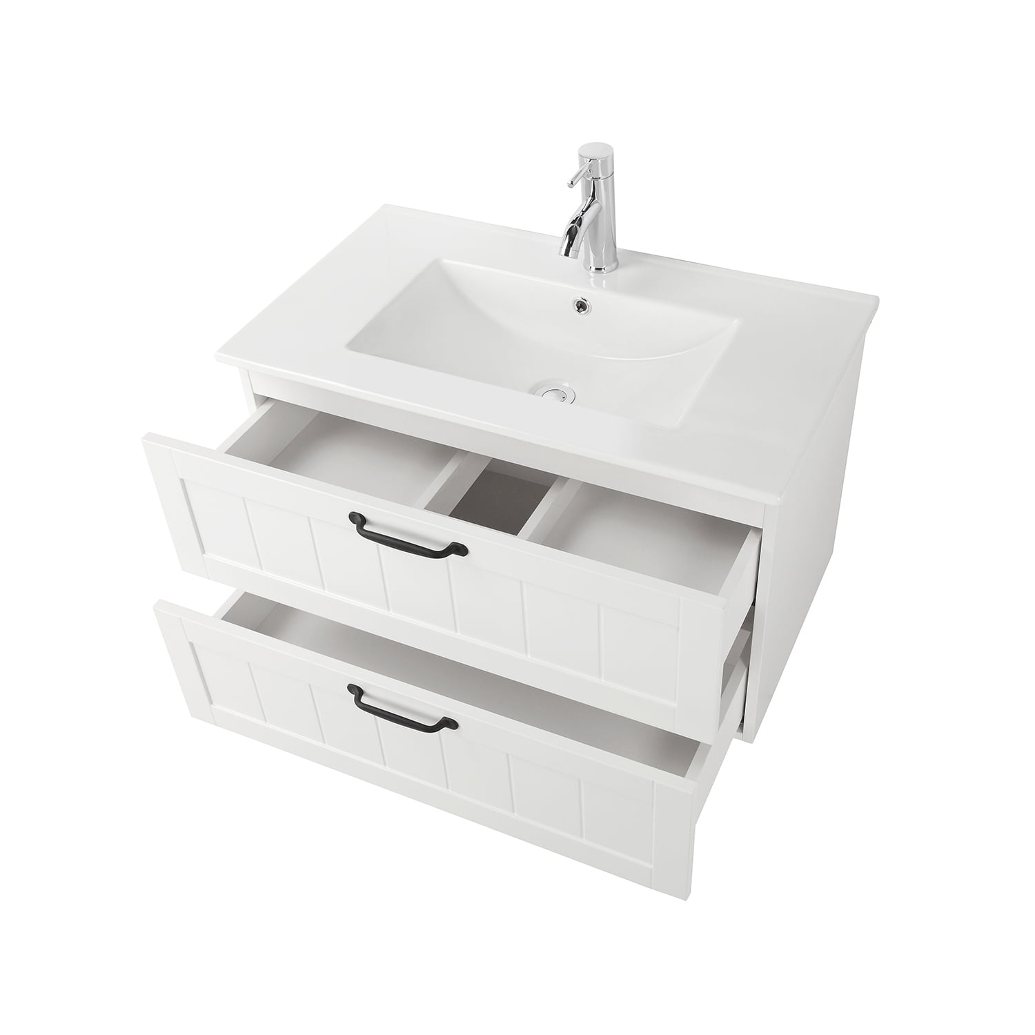 Demi Bonn 31" Wall Mounted Bathroom Vanities Cabinet with Sink Combo, 2 Decor Line Soft-Close Drawers, Faucets and Drains Not Included, White