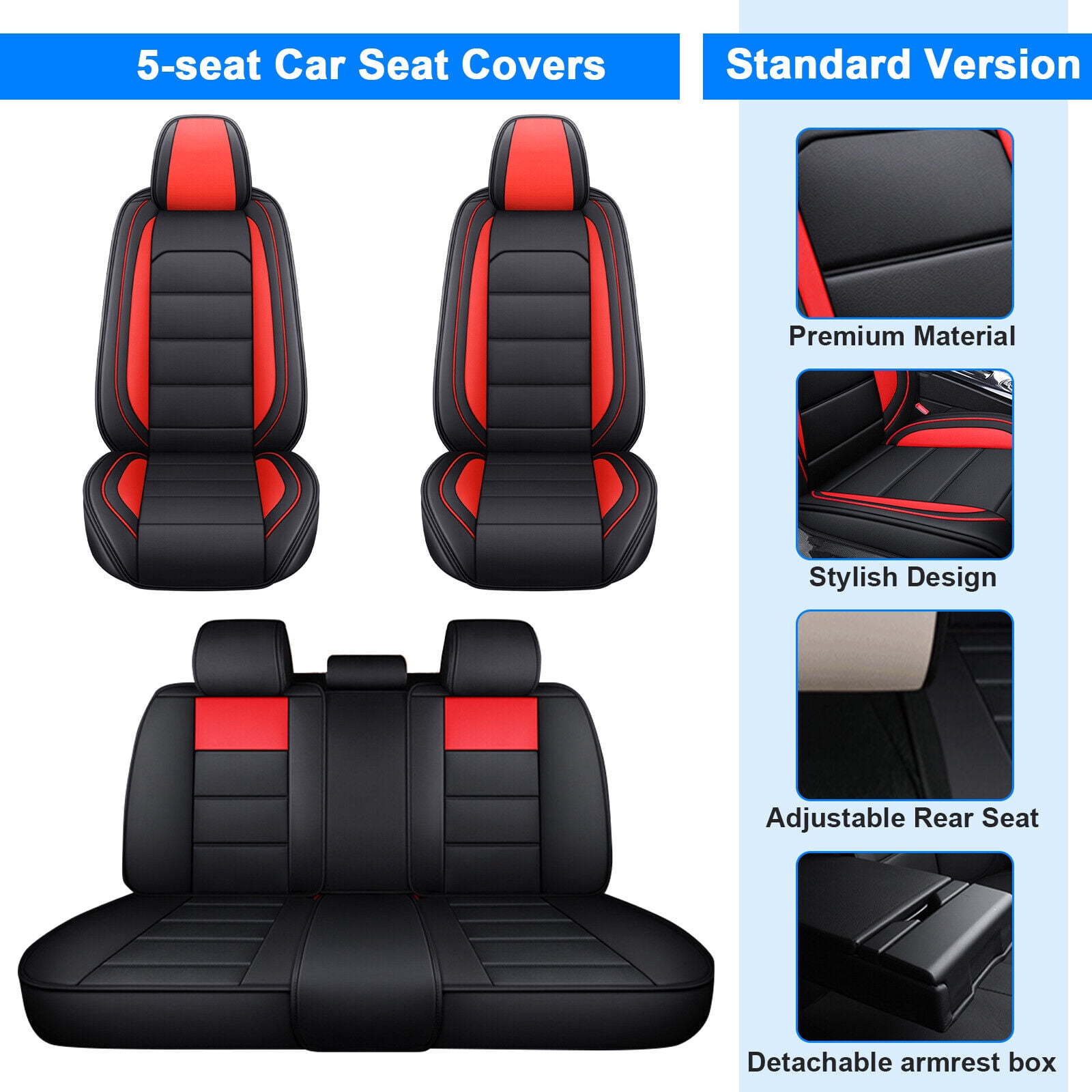 For Kia Rio Car Seat Covers 5 Seats Premium Pu Leather Seat Cushion Protector for Sorento Soul Spectra Sportage Front Rear Full Set Black Red
