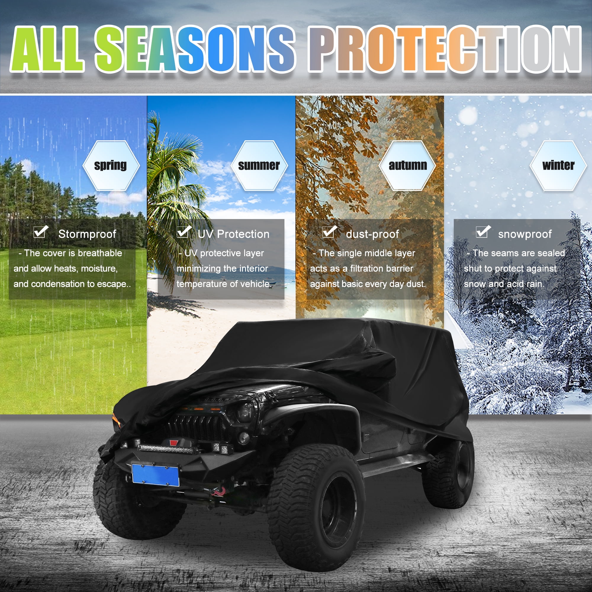 Unique Bargains Car Cover for Jeep Wrangler JK JL 2 door 07-21 210D Sun Rain Protection