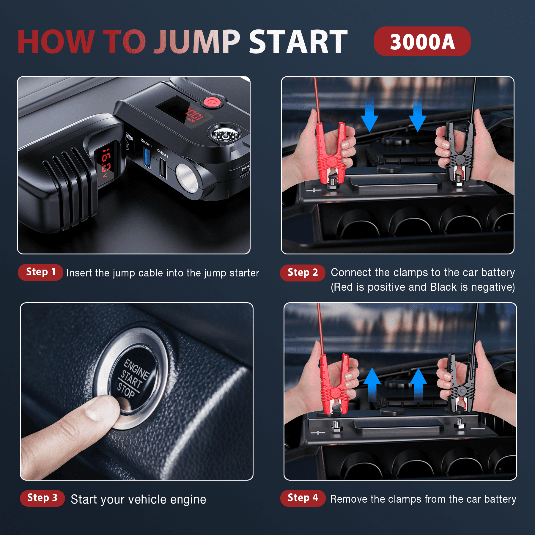 NEXPOW Battery Jump Starter - 3000A Peak 23800mAH Car Jump Starter (up to 9.0L Gas or 8.5L Diesel Engine) - 12V Portable Battery Booster with LCD Display