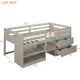 thumbnail image 3 of Loft Bed, Wood Twin Size Loft Bed with Two Shelves & Two Drawers, Low Loft Bed Frame with Full-length Guardrail, Include Headboard & Footboard, Antique Grey, 3 of 7