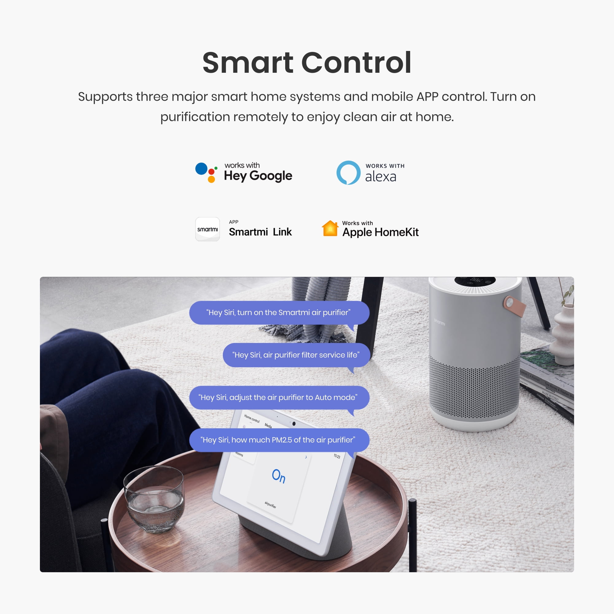 smartmi Air Purifier P1 Deep Consideration Powerful Filtration Accurate Monitoring Efficient Filtration 360 Cycled Purification Smart APP Control Portable to Carry Anywhere