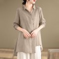 thumbnail image 4 of Lmnyox Cotton Linen Shirts Womens Button Down Collared Vintage Fashion Blouses Dressy Casual Long Sleeve Tops, 4 of 5